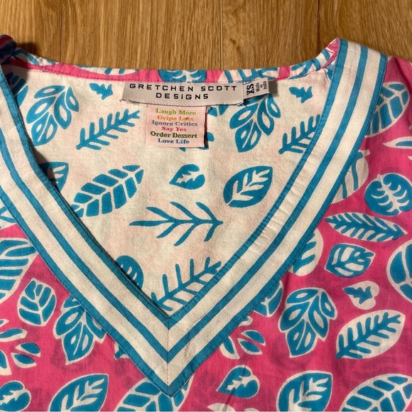 Gretchen Scott Pink Blue Print V Neck Cotton 3/4 Sleeve Tunic Size XS - Picture 4 of 5